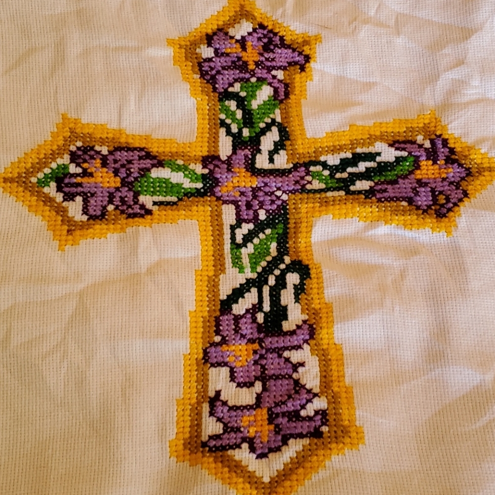 SACRED Holy hand cross stitch Cross  pillowcase